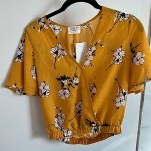 NWT Sienna Sky XS Mustard Yellow Floral Blouse